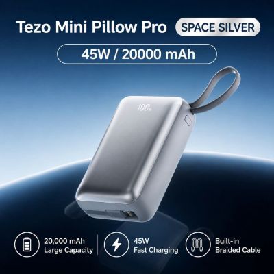 Tezo Mini Pro 45W Fast Charging Power Bank 20000mAh with Dual Built-in Cables & Digital Display