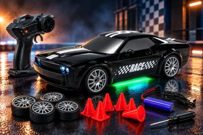 Dodge Challenger SRT Hellcat App-Controlled 4WD RC Drift Car (1:20 Scale) with LED Underglow